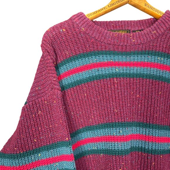 Vintage 90s Eddie Bauer Stripe Sweater Speckled Knit Crewneck Cotton - Picture 2 of 9